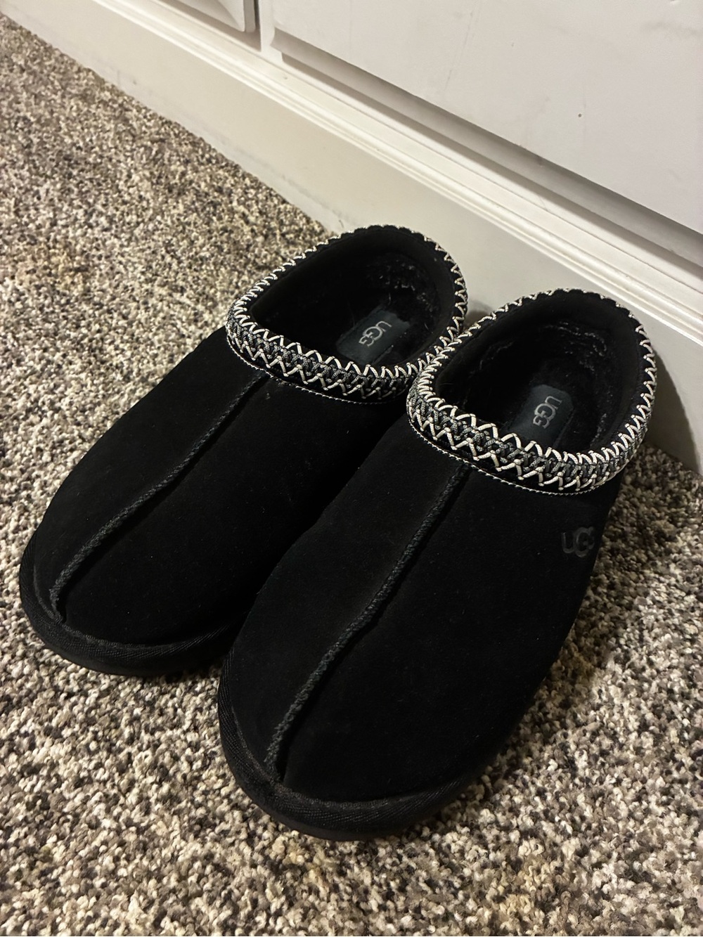 UGG Men’s Black Suede Slip-On Loafers with Contrast Stitching